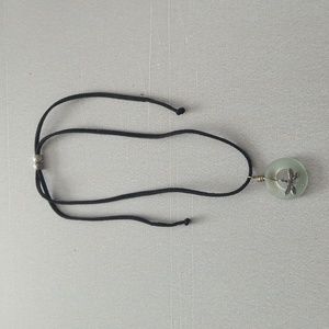 Adjustable suede strap glass and dragonfly necklace